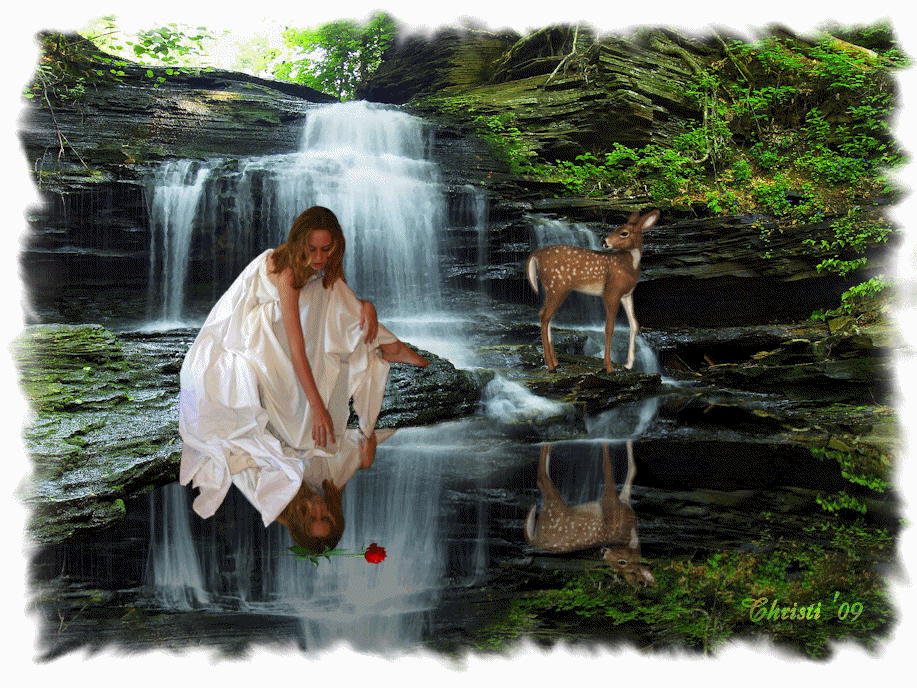 Жизнь течет как река. Девушка у водопада. Живое изображение. Водопад и человек. Красивая природа анимация.